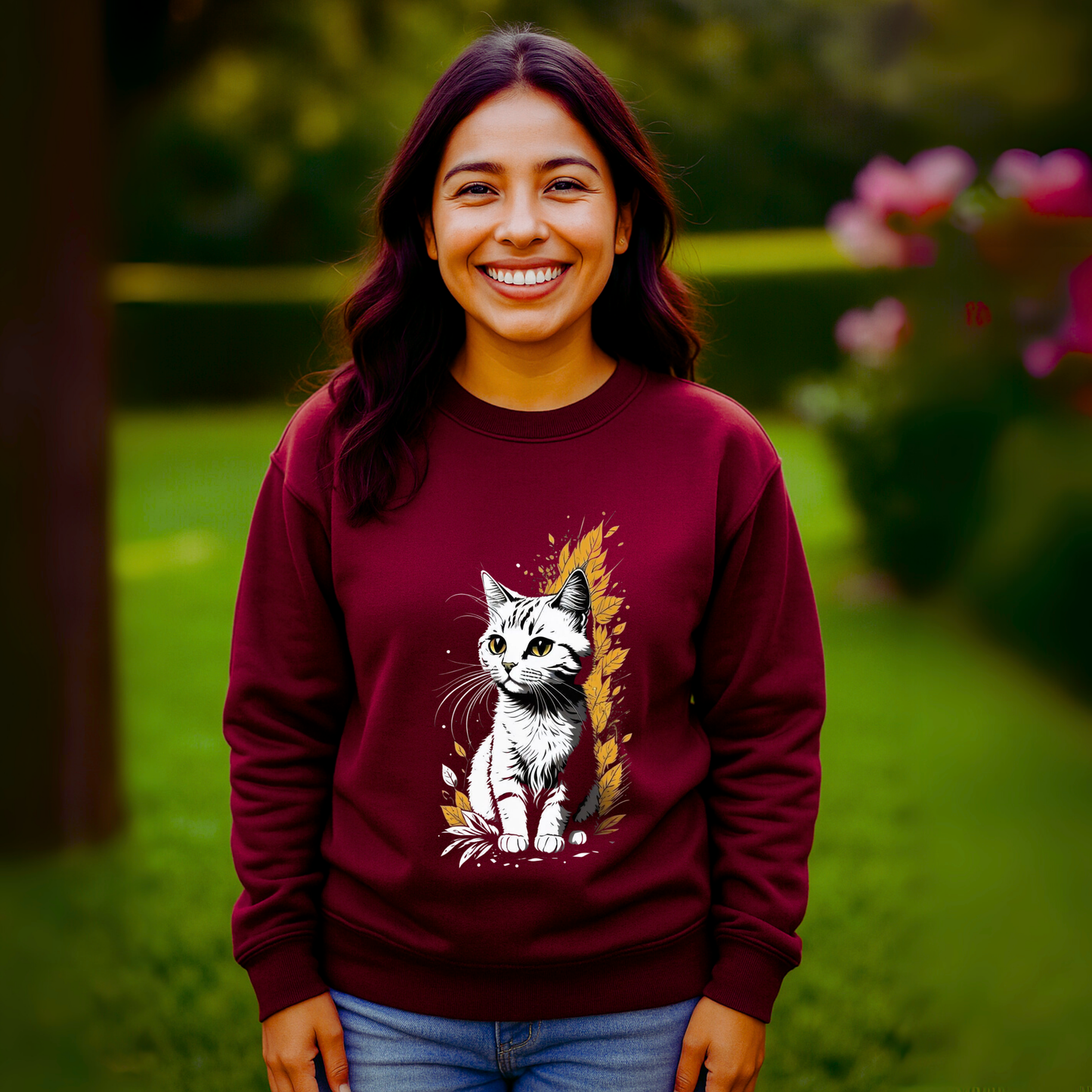 Sudadera de Gato para Mujer Color Burdeos | Diseño Otoñal Original | Personalizable Monsprint