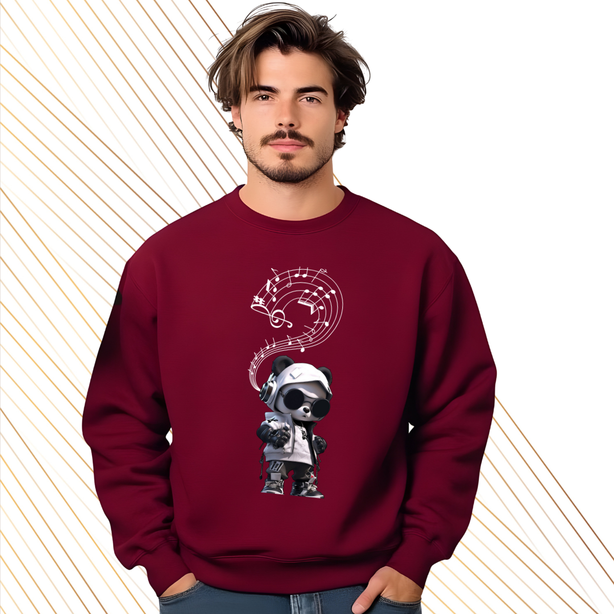 Sudadera Panda Urbano – Diseño Musical Bordó | Monsprint
