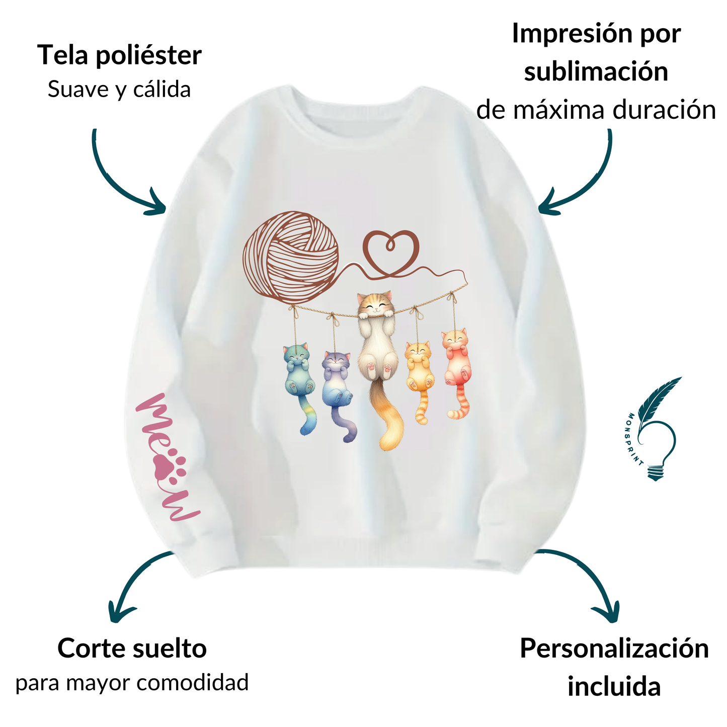 Sudadera personalizada para dama. Gatitos en estambre