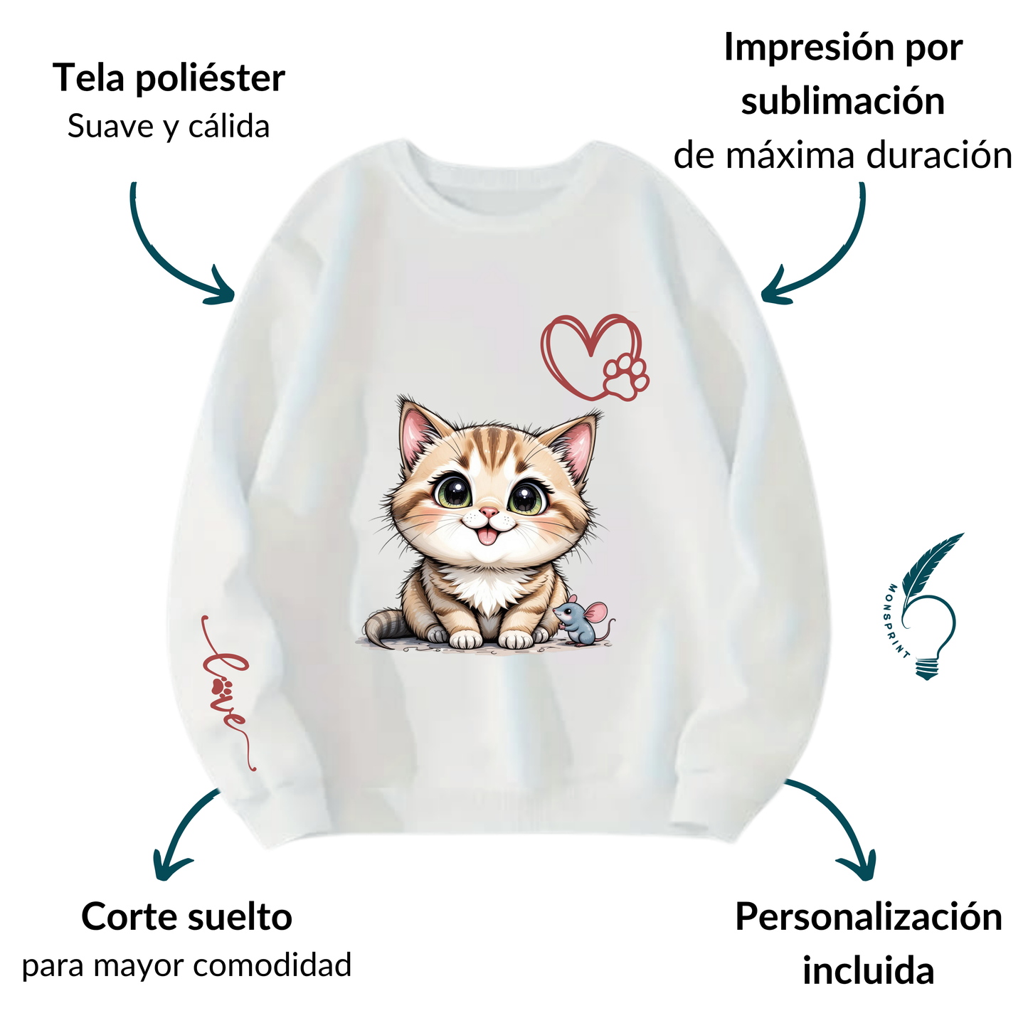 Sudadera personalizada para dama. Gatito love