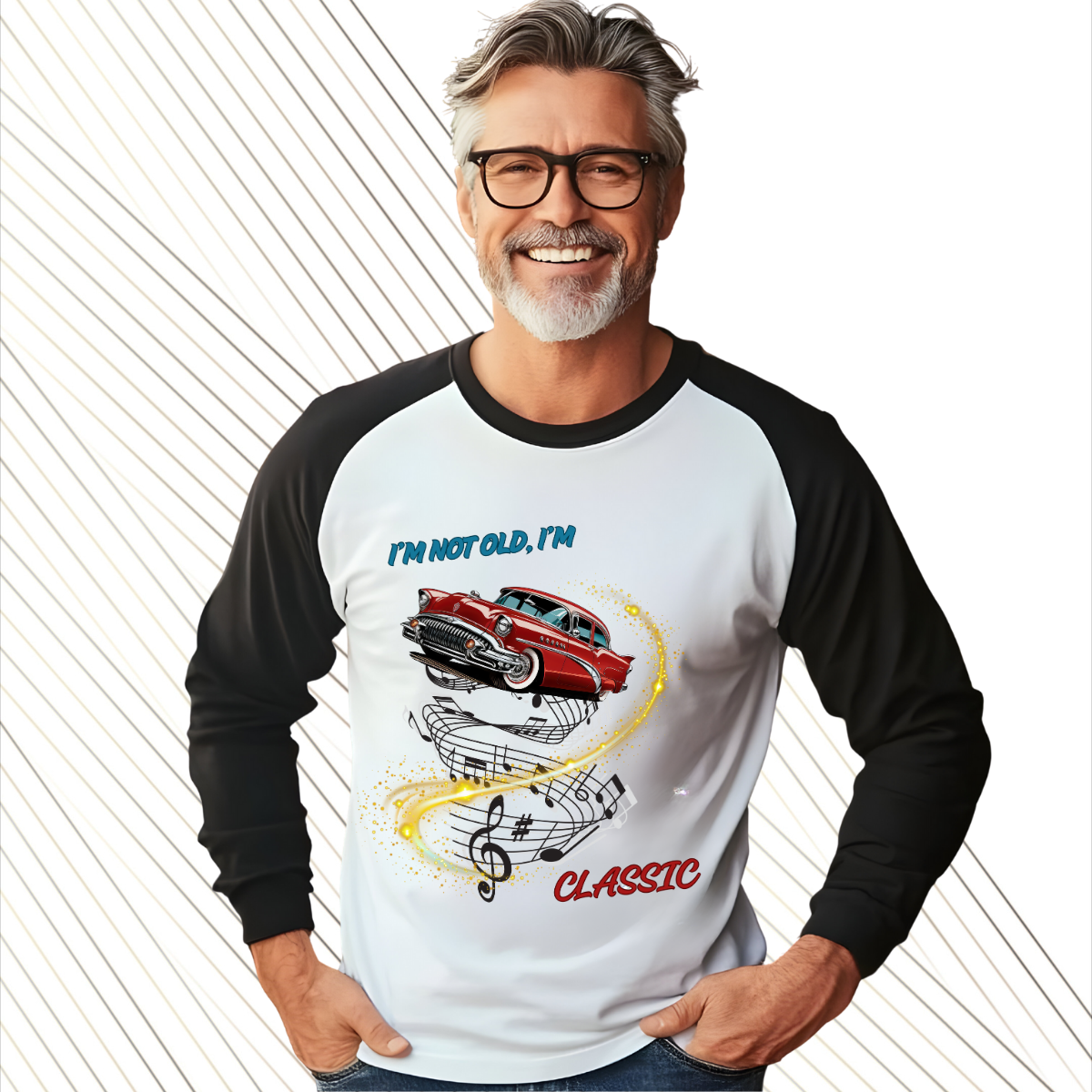 Playera Hombre Manga Larga Personalizada | Diseño Auto Clásico “I’m Not Old, I’m Classic” | Regalo Retro para Papá