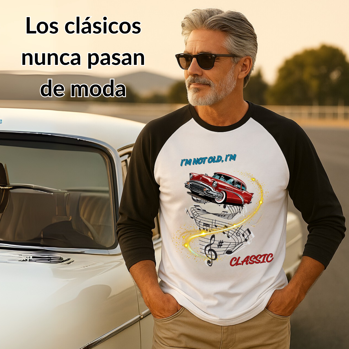 Playera Hombre Manga Larga Personalizada | Diseño Auto Clásico “I’m Not Old, I’m Classic” | Regalo Retro para Papá