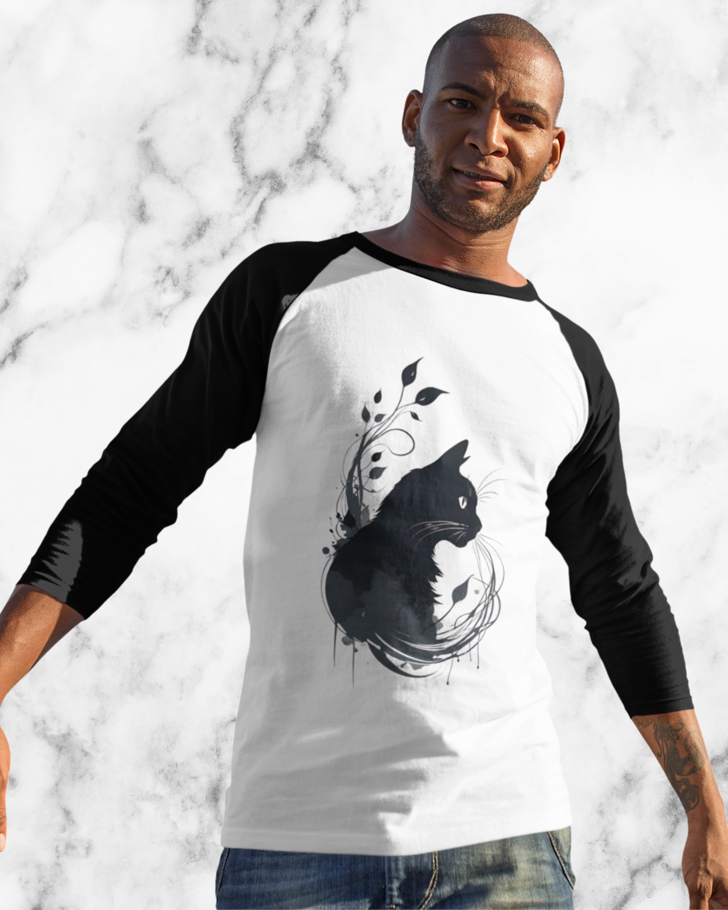 Playera tipo ranglan para hombre. Cat black