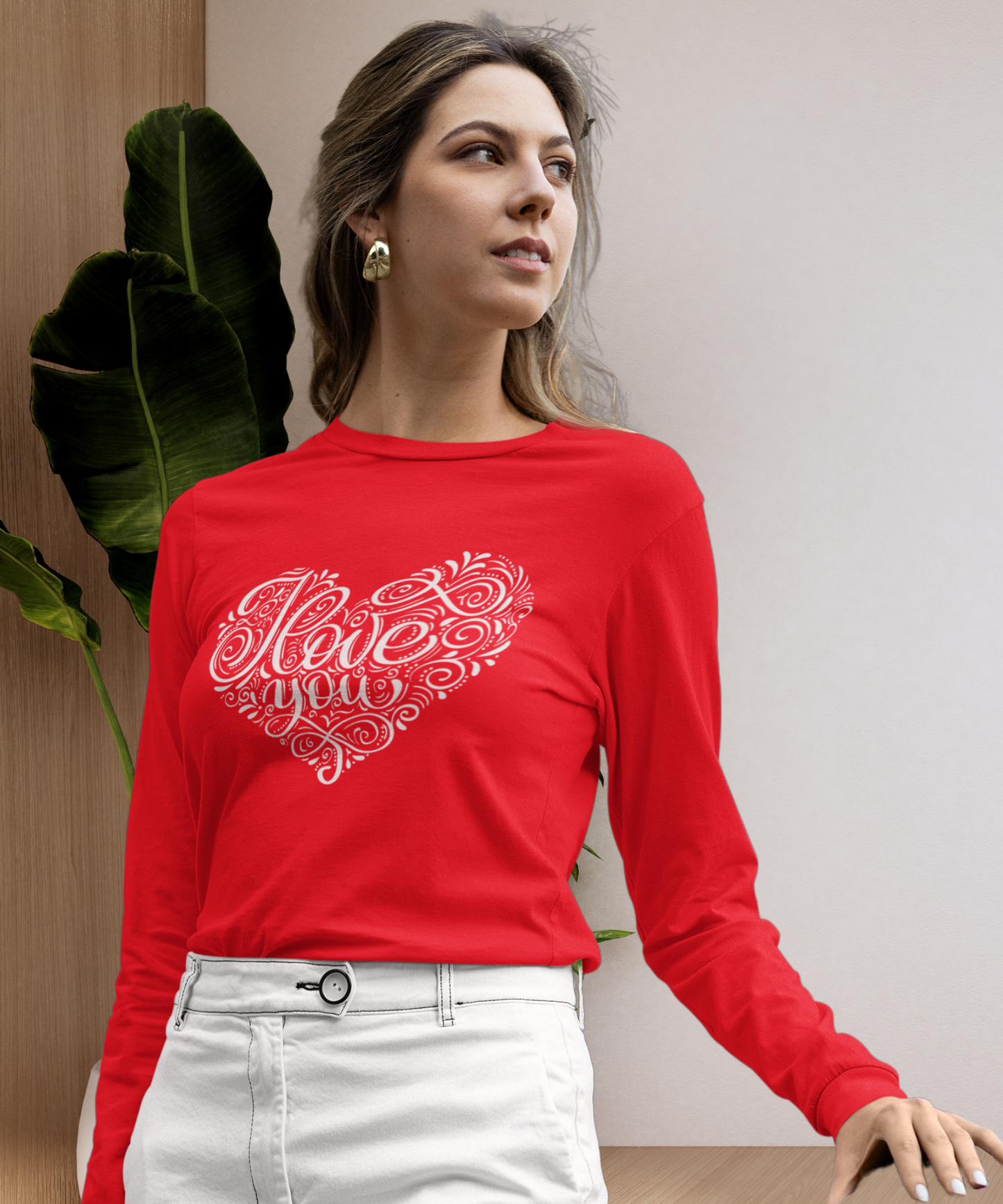 Blusa roja, de manga larga, personalizada. I Love You