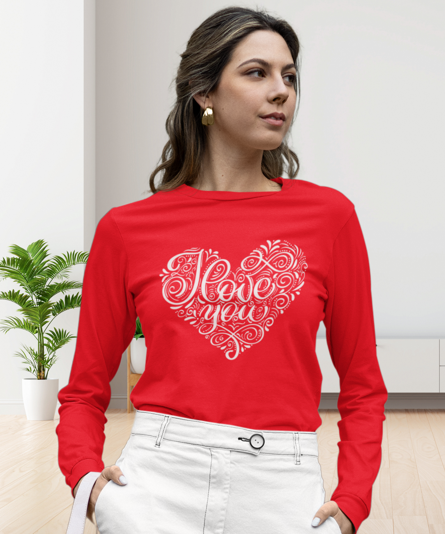 Blusa roja, de manga larga, personalizada. I Love You