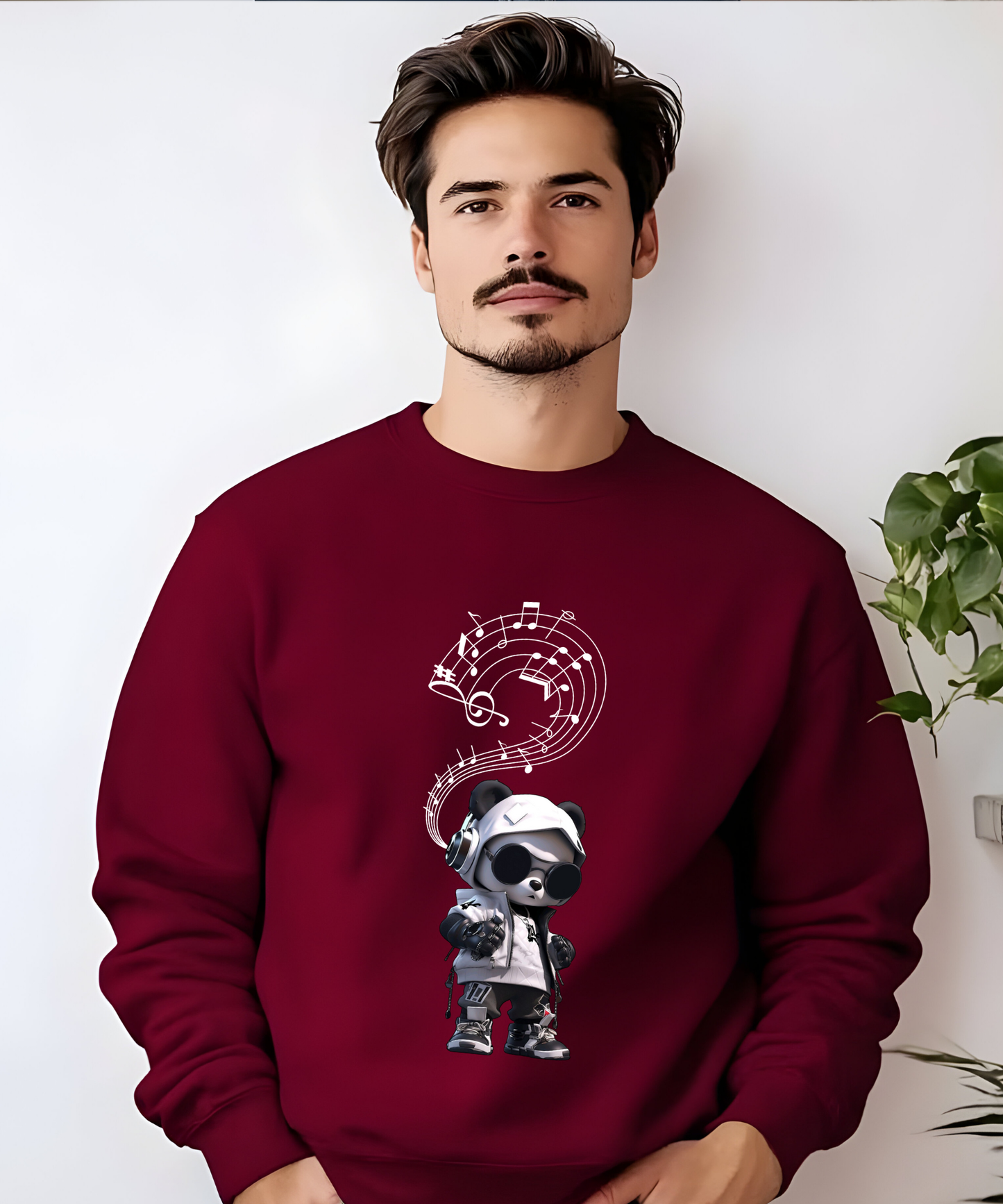 Sudadera Borgoña para caballero. Personalizada. Panda musical