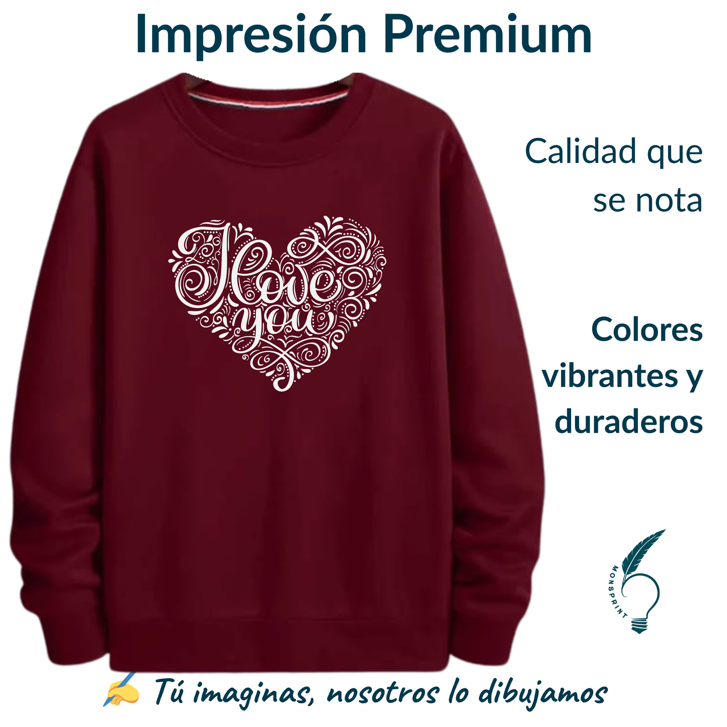Sudadera burdeos mujer con diseño "Love You" – Personalizable Monsprint