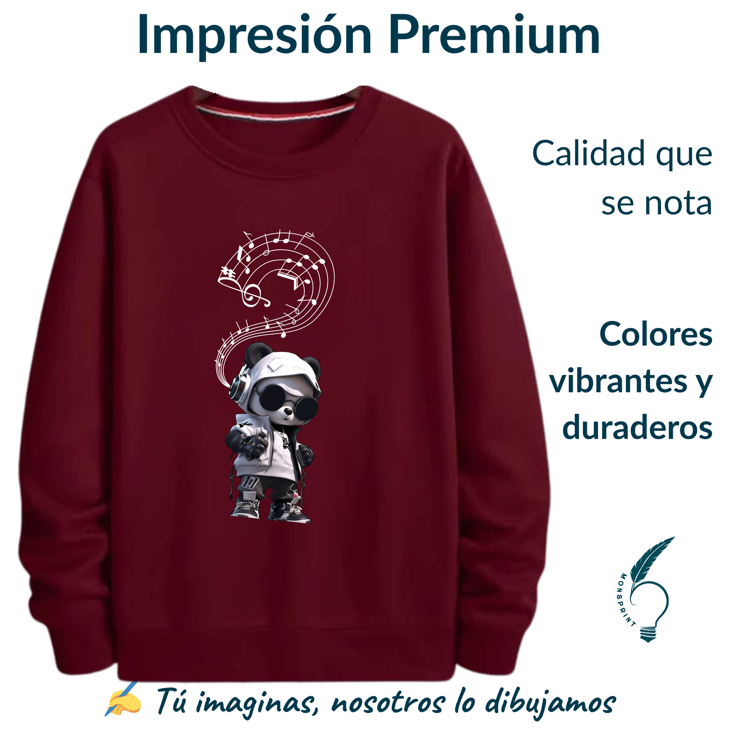 Sudadera Panda Urbano – Diseño Musical Bordó | Monsprint