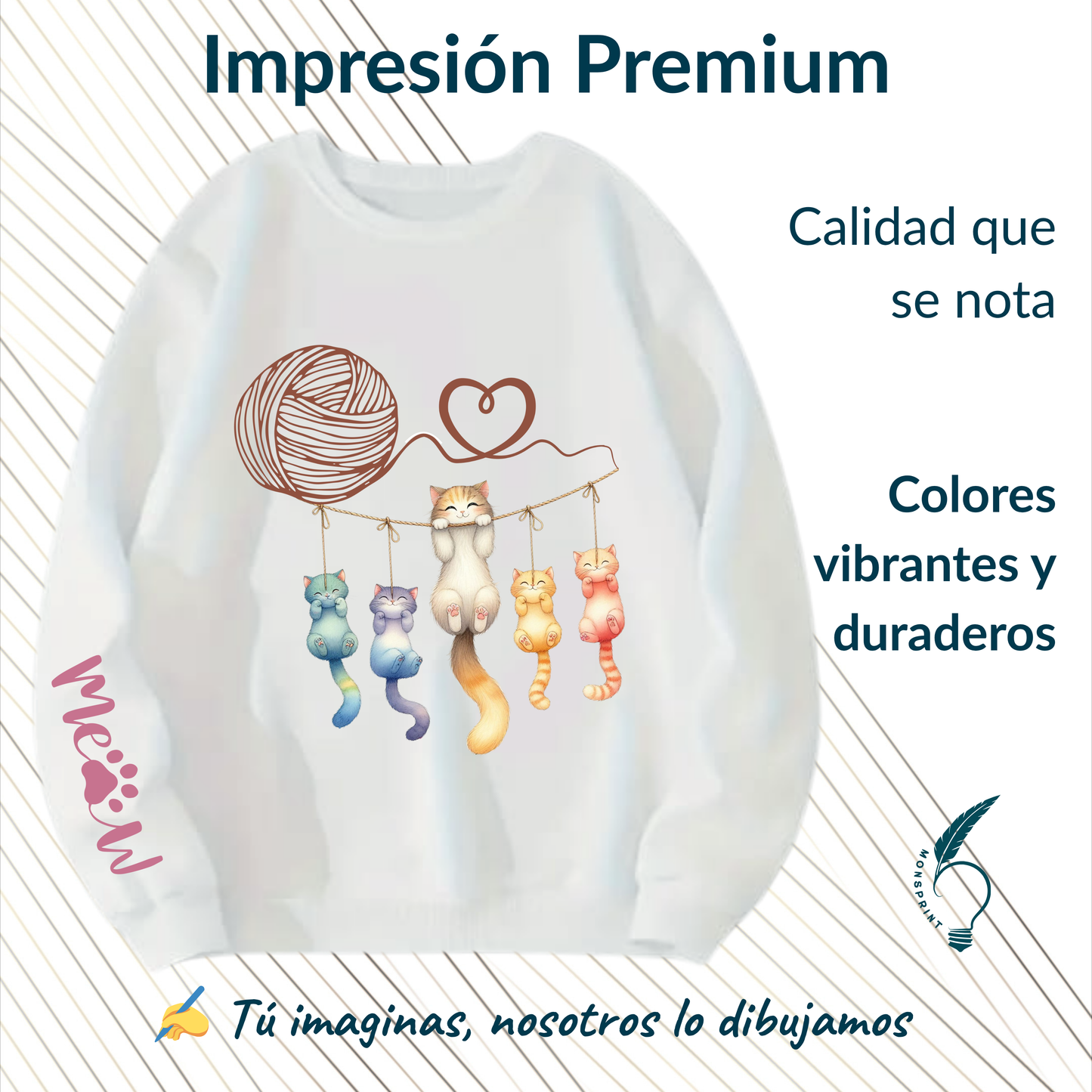 Sudadera personalizada para dama. Gatitos en estambre