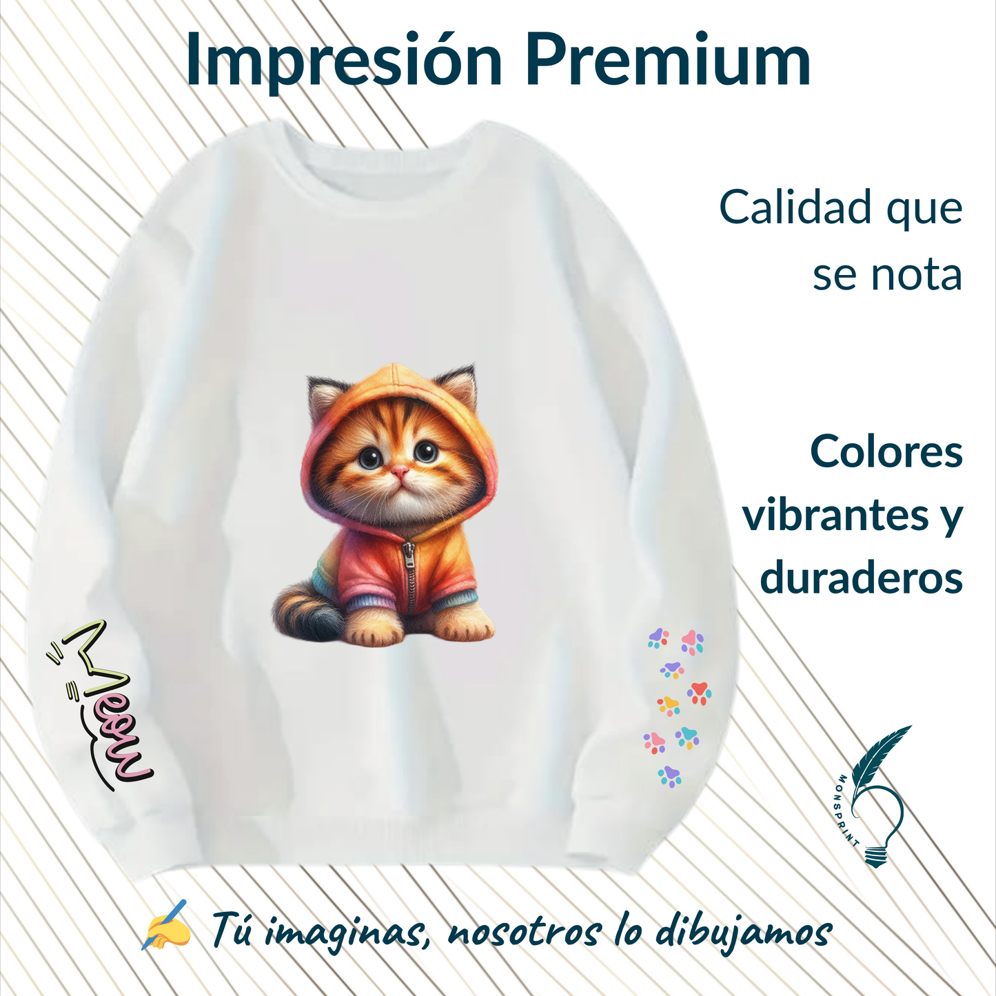 Sudadera Personalizada para Dama. Gatito Meow