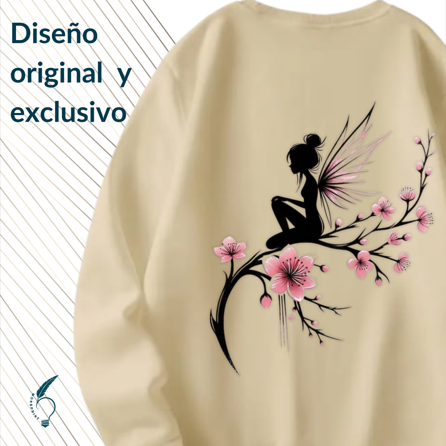 Sudadera Personalizada Beige, Hada con flores