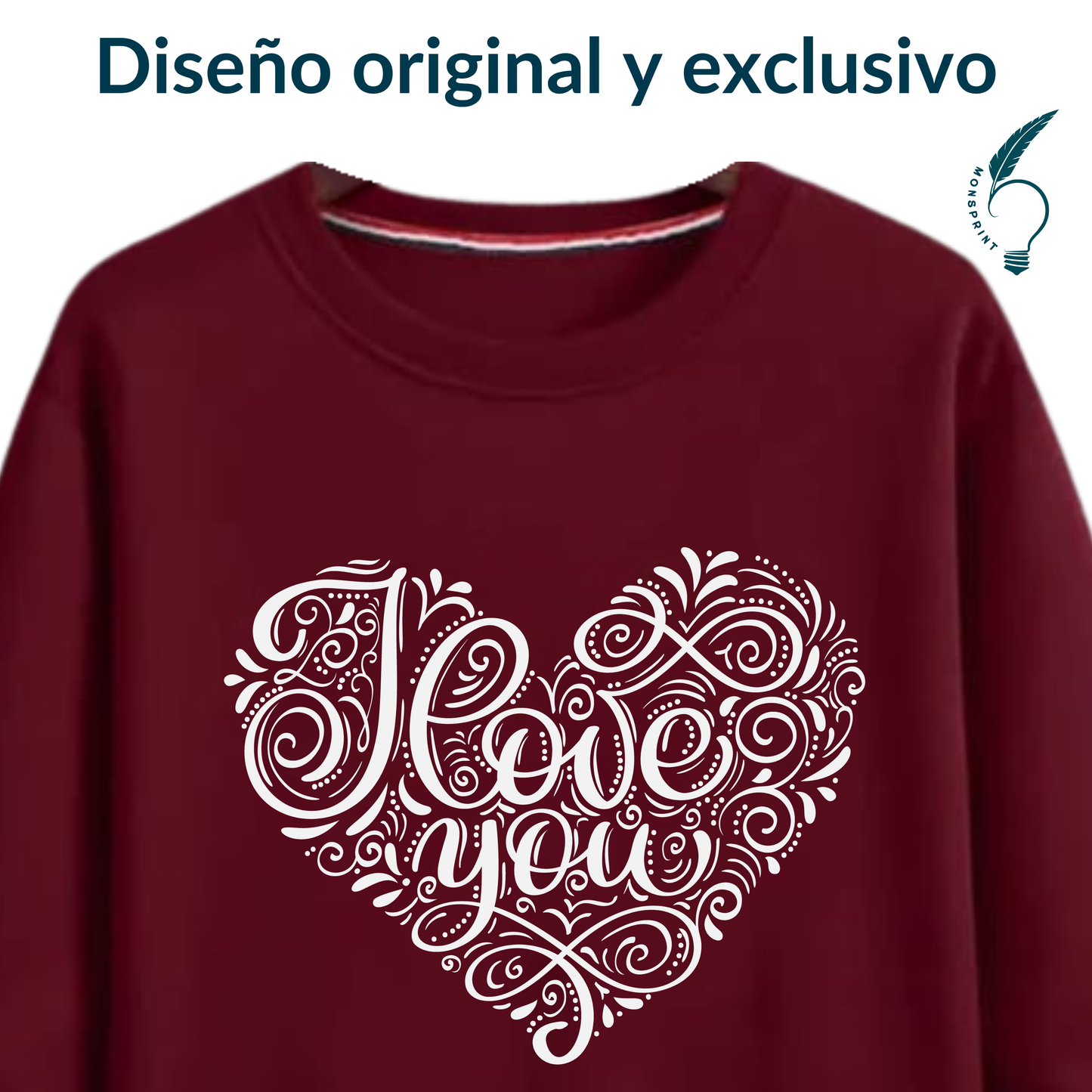 Sudadera burdeos mujer con diseño "Love You" – Personalizable Monsprint