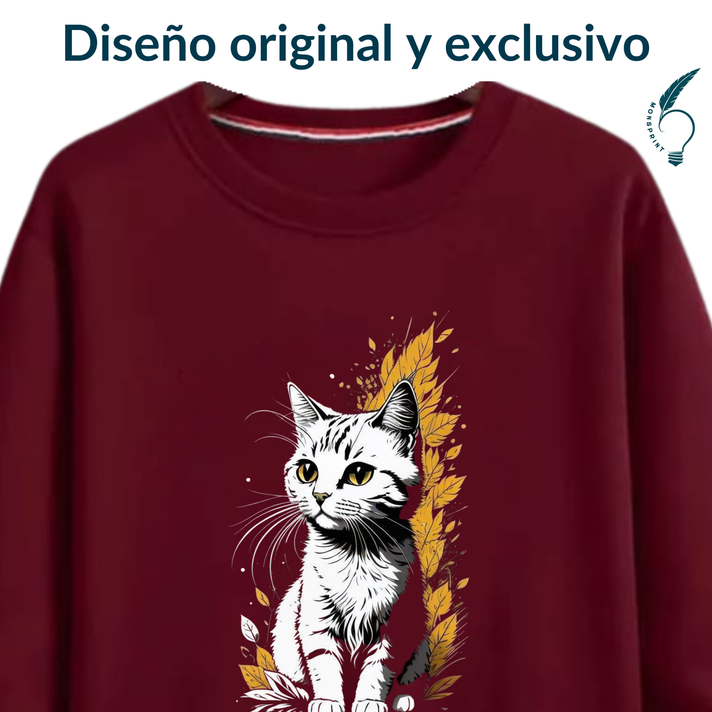 Sudadera de Gato para Mujer Color Burdeos | Diseño Otoñal Original | Personalizable Monsprint