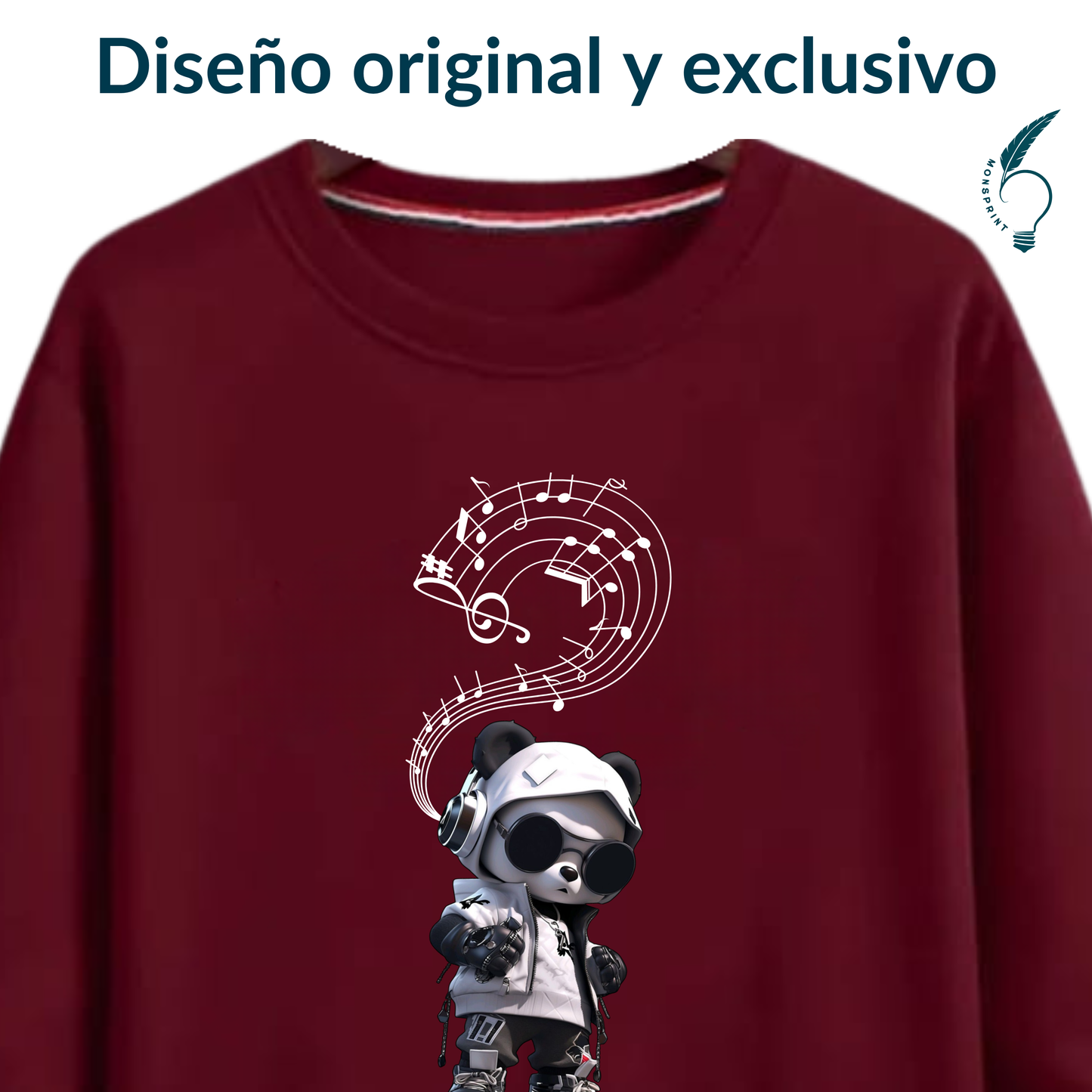 Sudadera Panda Urbano – Diseño Musical Bordó | Monsprint