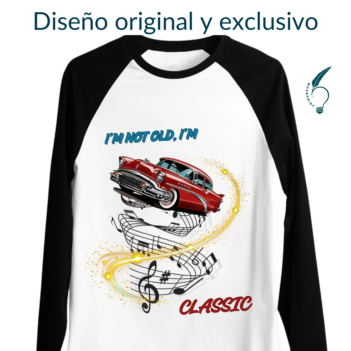 Playera Hombre Manga Larga Personalizada | Diseño Auto Clásico “I’m Not Old, I’m Classic” | Regalo Retro para Papá