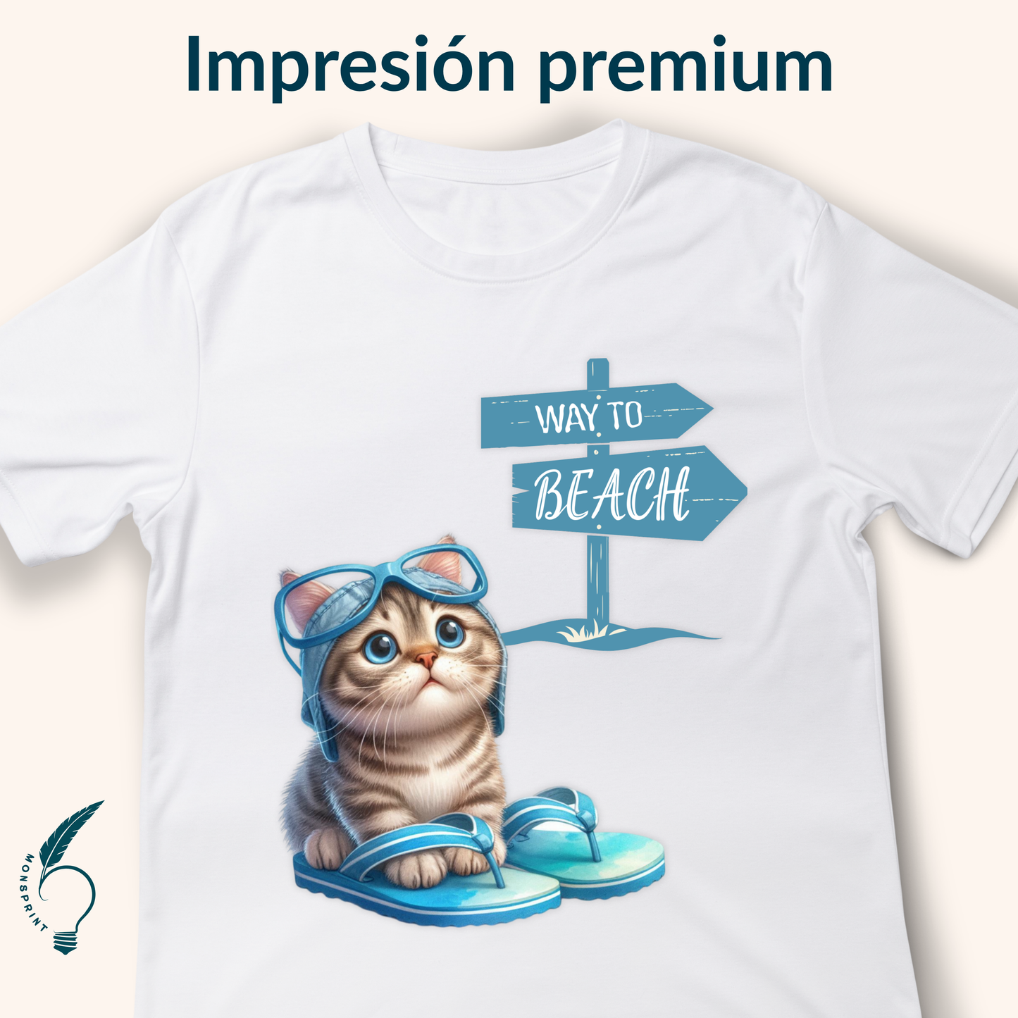 Playera personalizada con gatito “Way to Beach” | Diseño adorable, tela suave y personalizable