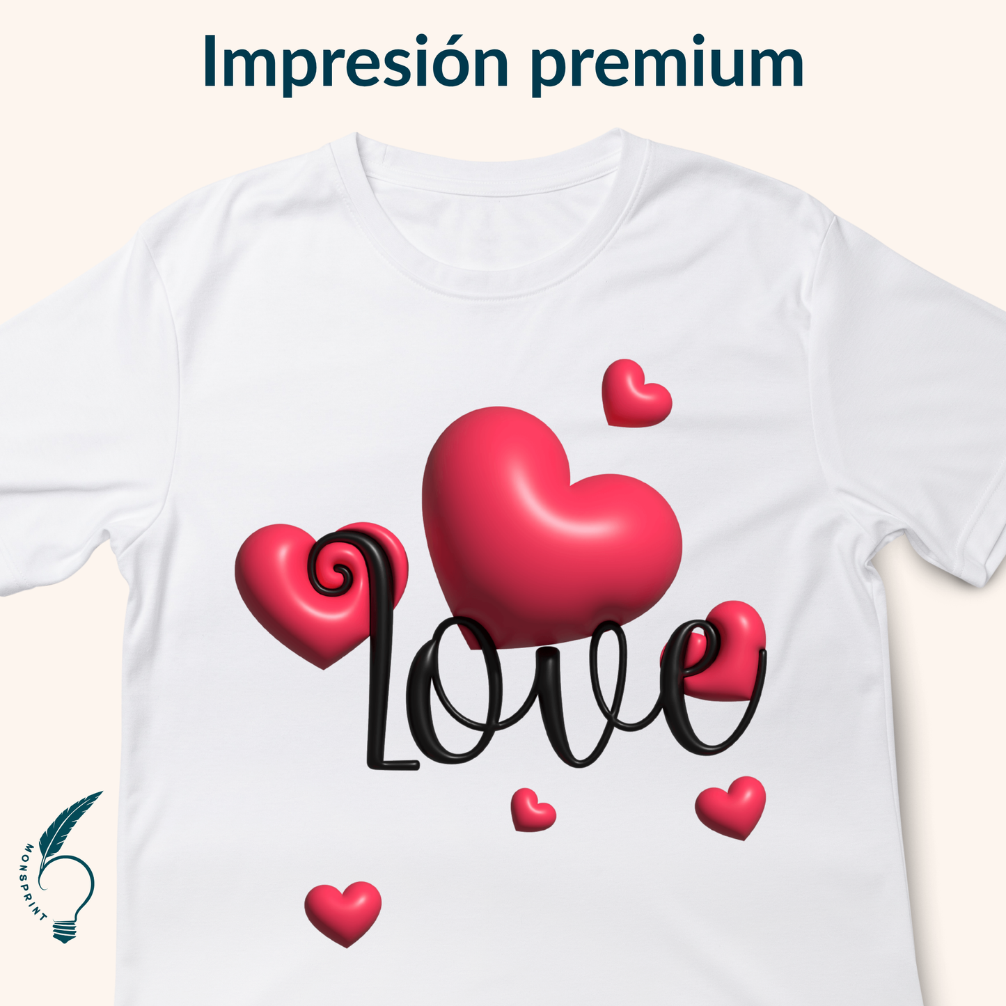 Playera Blanca para Mujer con Diseño de Corazones “Love” – Personalizada, Estilo Romántico y Casual | Monsprint