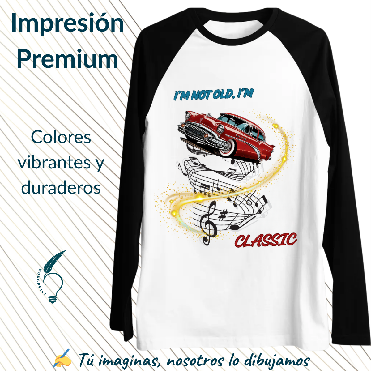 Playera Hombre Manga Larga Personalizada | Diseño Auto Clásico “I’m Not Old, I’m Classic” | Regalo Retro para Papá