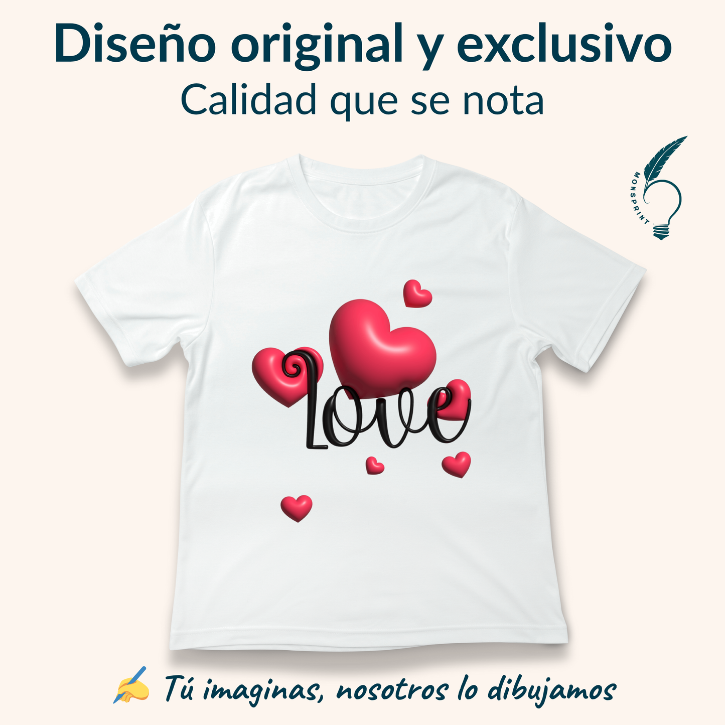 Playera Blanca para Mujer con Diseño de Corazones “Love” – Personalizada, Estilo Romántico y Casual | Monsprint