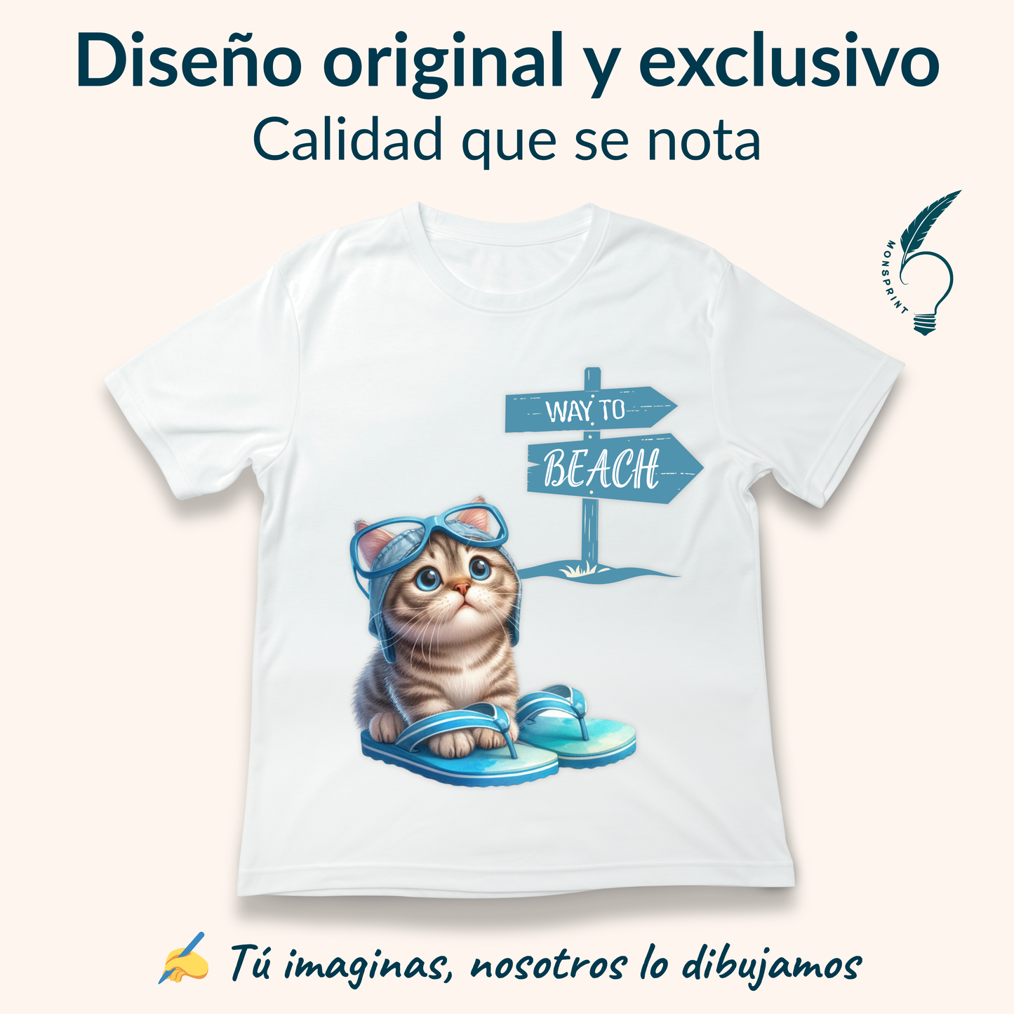 Playera personalizada con gatito “Way to Beach” | Diseño adorable, tela suave y personalizable