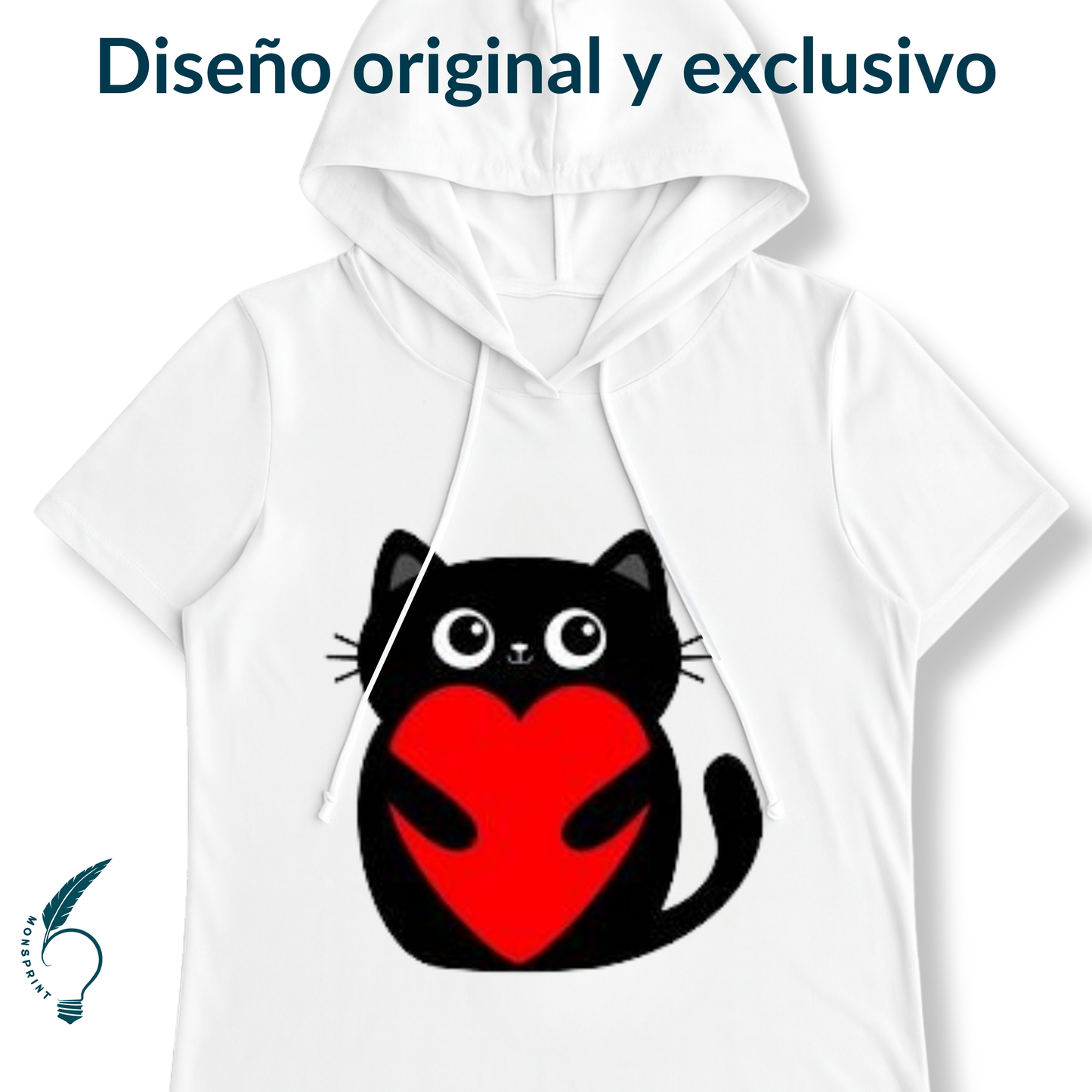 Blusa Blanca con Gato y Corazón para Mujer – Estampado Personalizable | Monsprint