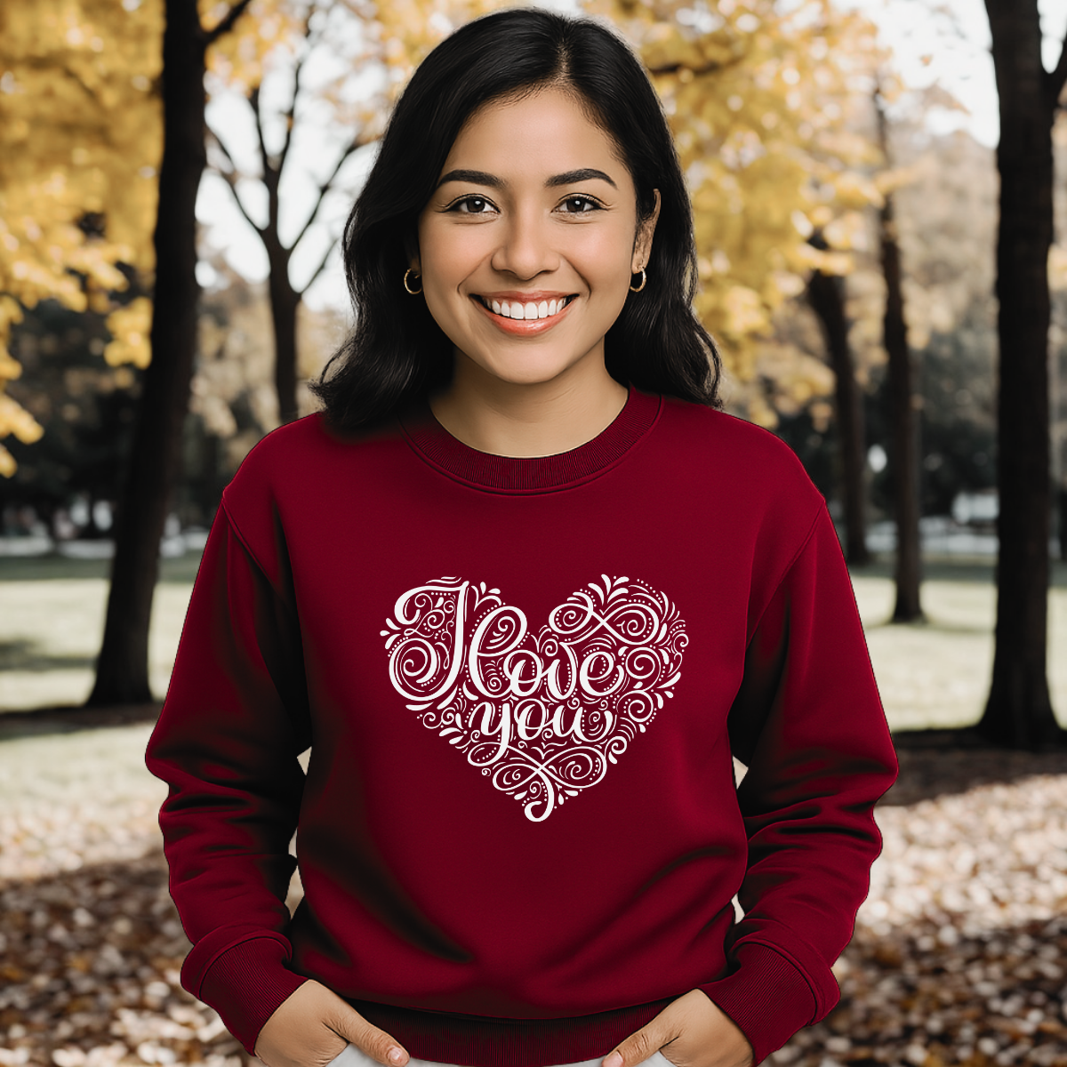 Sudadera burdeos mujer con diseño "Love You" – Personalizable Monsprint