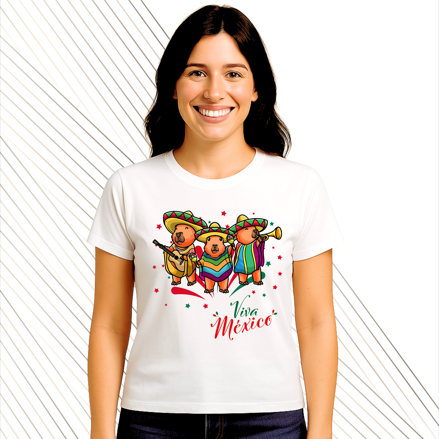 Playera Mujer Viva México con Capibara Mariachi | Personalizada | Diseño Divertido y Mexicano