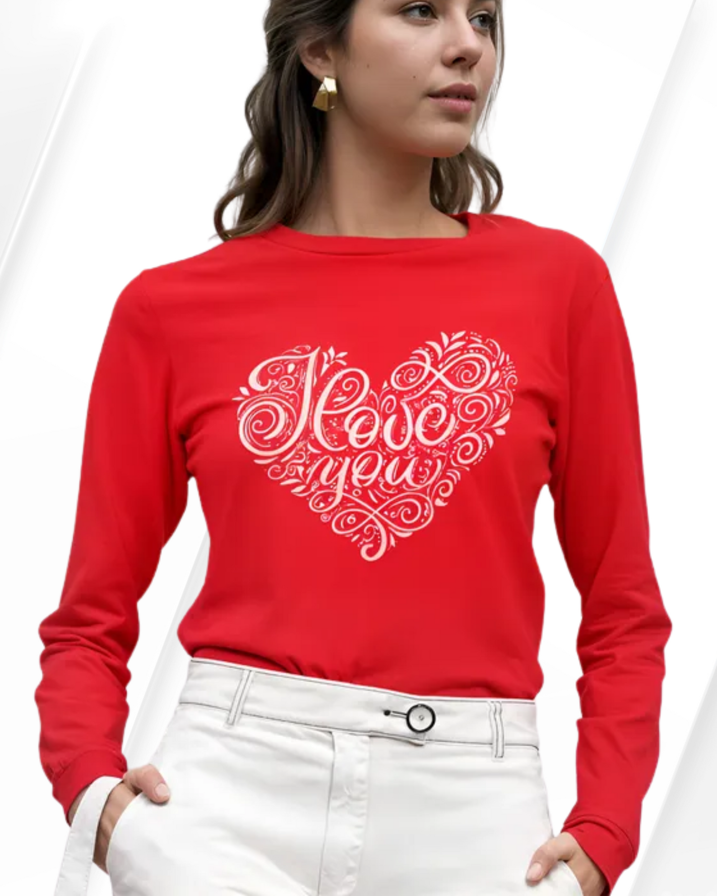 Blusa roja, de manga larga, personalizada. I Love You