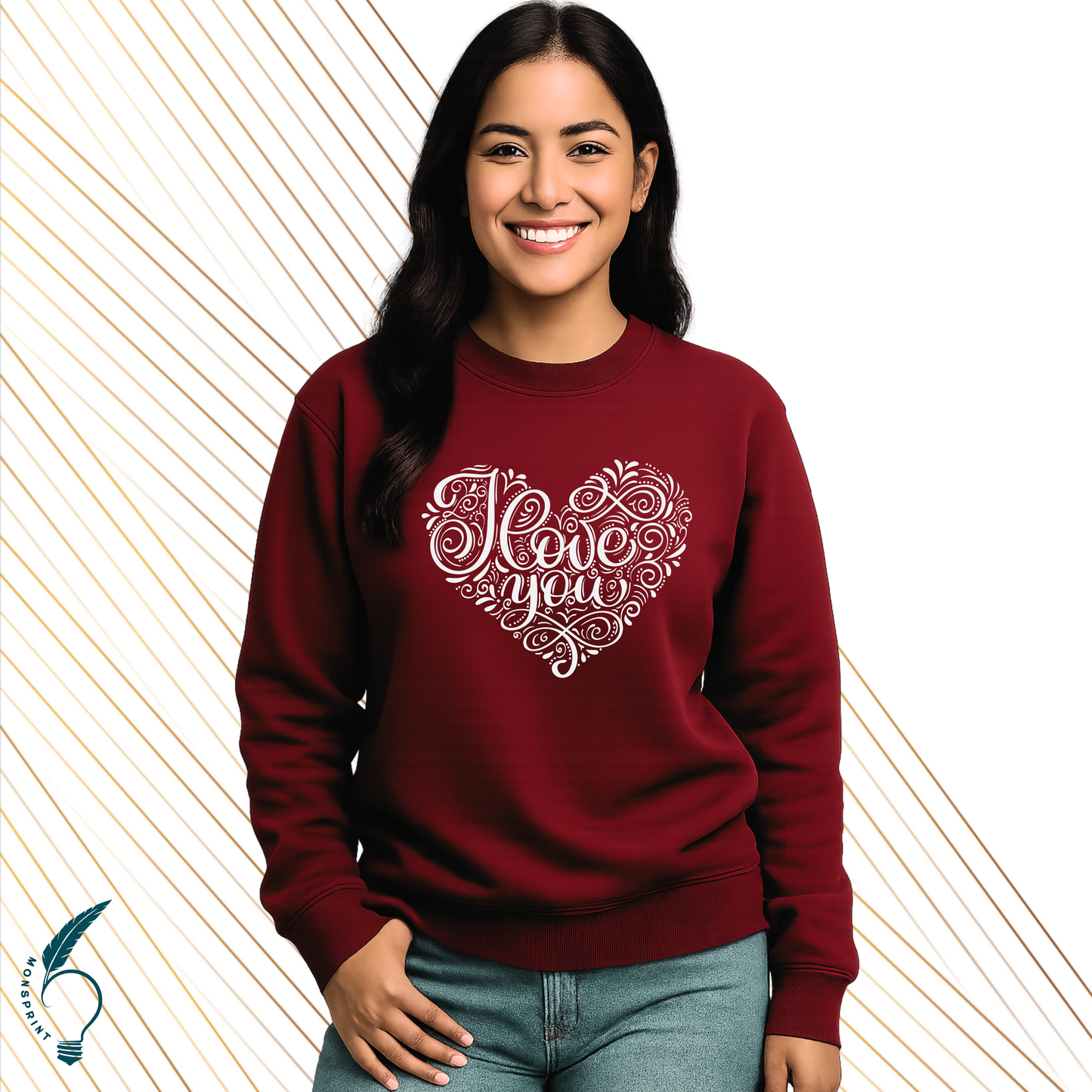 Sudadera burdeos mujer con diseño "Love You" – Personalizable Monsprint
