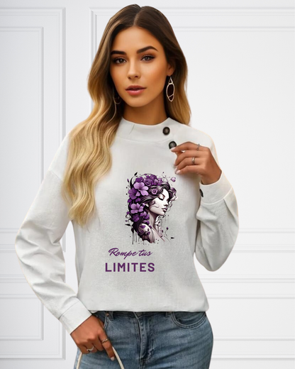 Blusa blanca con botones. Rompe tus límites. Personalizable