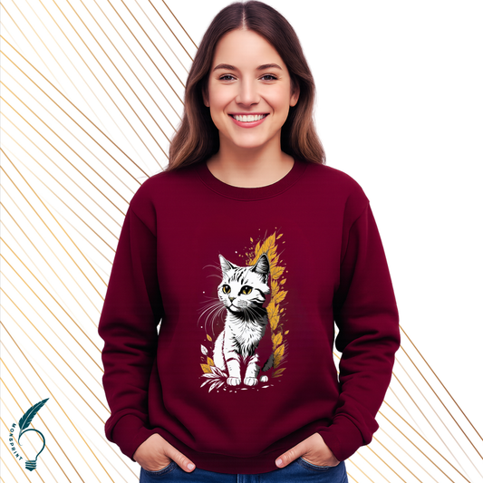 Sudadera de Gato para Mujer Color Burdeos | Diseño Otoñal Original | Personalizable Monsprint