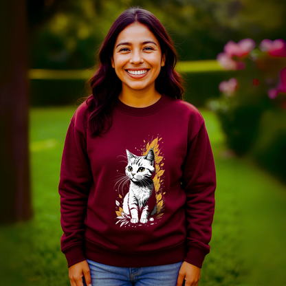 Sudadera de Gato para Mujer Color Burdeos | Diseño Otoñal Original | Personalizable Monsprint