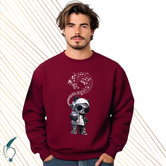 Sudadera Borgoña para caballero. Personalizada. Panda musical