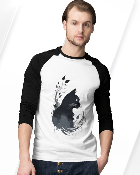 Playera tipo ranglan para hombre. Cat black