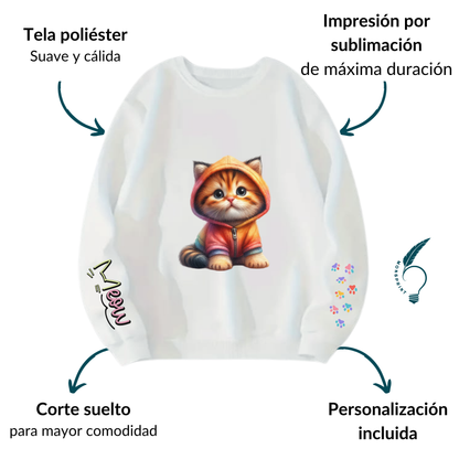Sudadera Personalizada para Dama. Gatito  Meow
