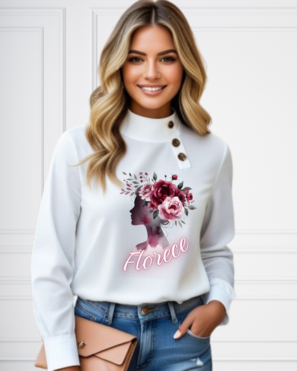 Blusa blanca con botones. Florece. Personalizable