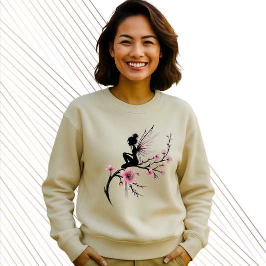 Sudadera Personalizada Beige, Hada con flores