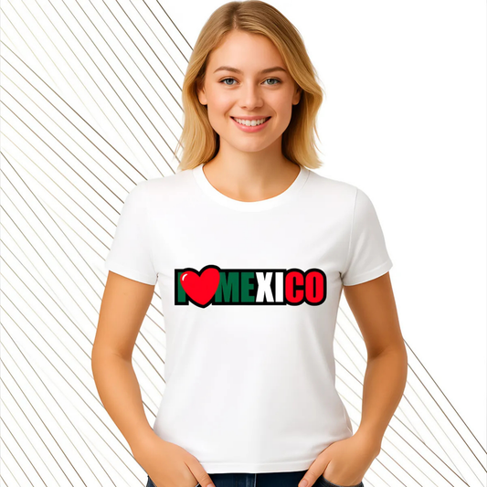 Playera Femenina I Love México. Diseño Patriótico Personalizado