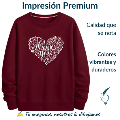 Sudadera burdeos mujer con diseño "Love You" – Personalizable Monsprint