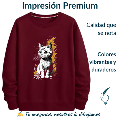 Sudadera de Gato para Mujer Color Burdeos | Diseño Otoñal Original | Personalizable Monsprint
