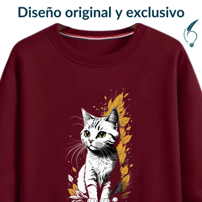 Sudadera de Gato para Mujer Color Burdeos | Diseño Otoñal Original | Personalizable Monsprint