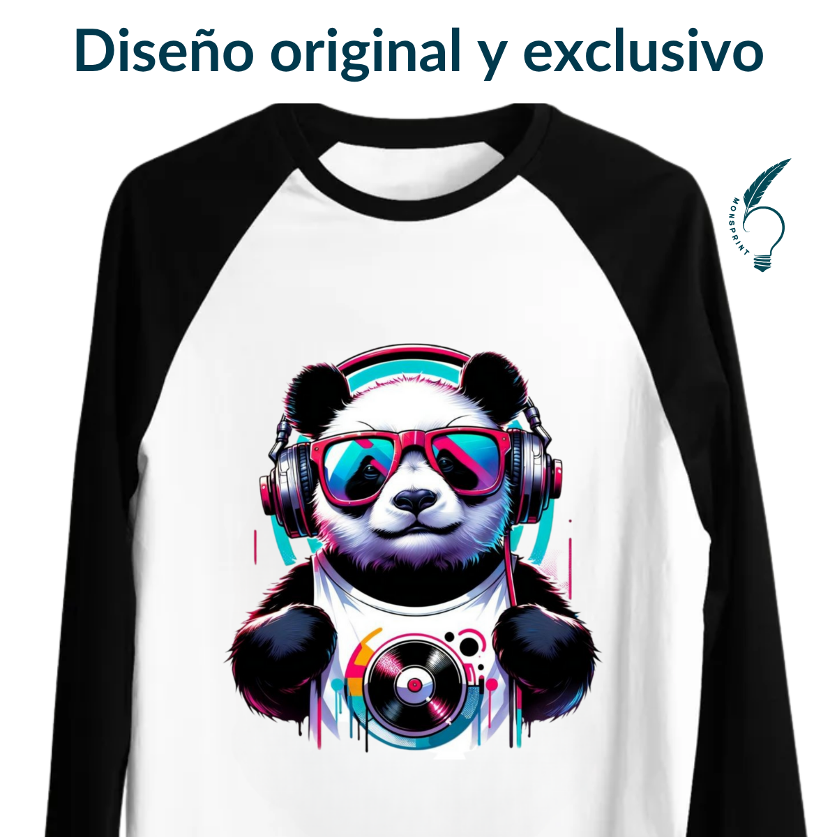 Playera tipo ranglan para hombre. Panda  musical