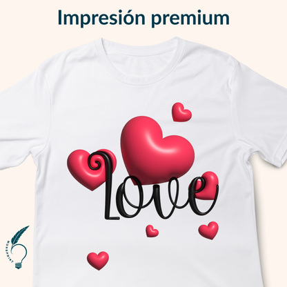 Playera Blanca para Mujer con Diseño de Corazones “Love” – Personalizada, Estilo Romántico y Casual | Monsprint