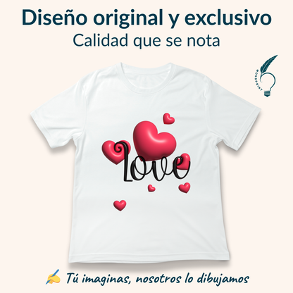 Playera Blanca para Mujer con Diseño de Corazones “Love” – Personalizada, Estilo Romántico y Casual | Monsprint