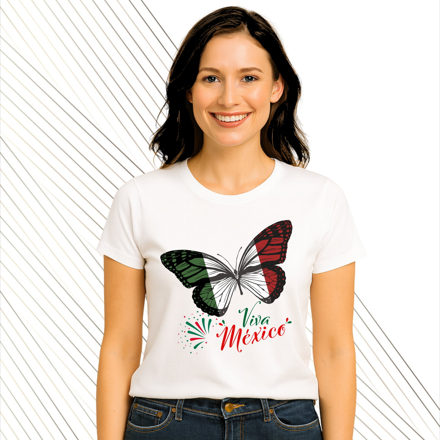 ✨ Playera Mujer "Viva México" con Mariposa Tricolor. Personalizada GRATIS