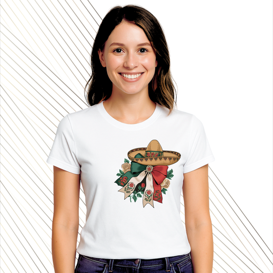 Playera Mexicana con Sombrero y Moño Floral – Personalizada