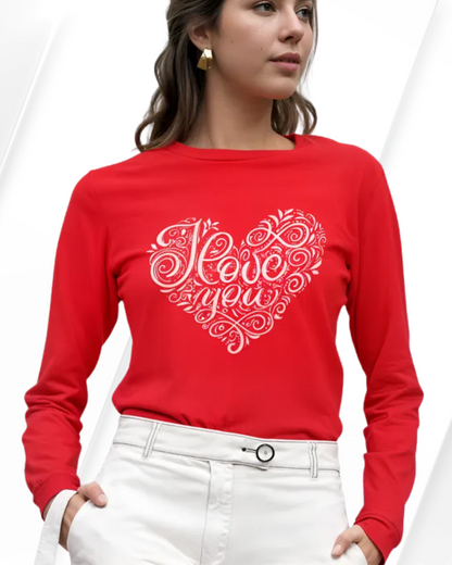 Blusa roja, de manga larga,  personalizada. I Love You