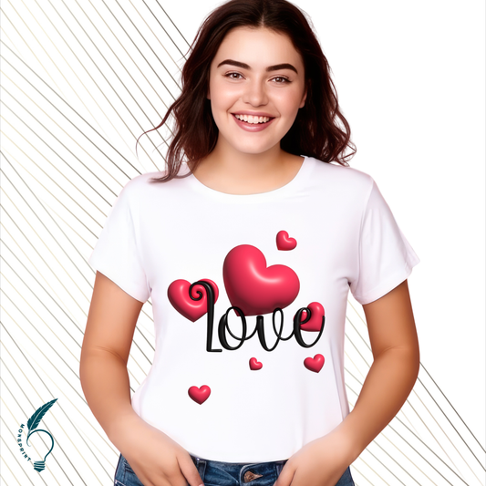 Playera Blanca para Mujer con Diseño de Corazones “Love” – Personalizada, Estilo Romántico y Casual | Monsprint