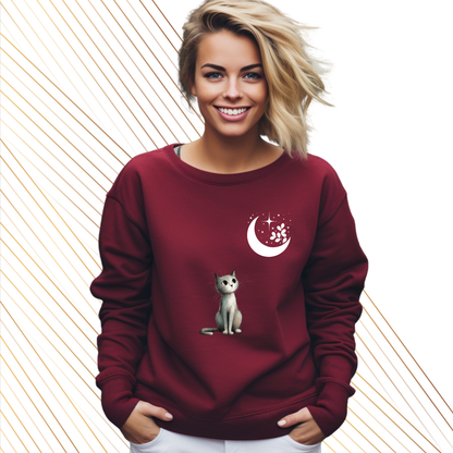 Sudadera Burdeos de Mujer con Gatito y Luna 🌙 | Personalizable y Estilo Monsprint